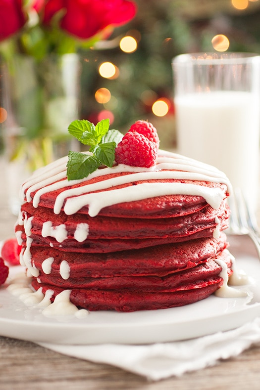 Red Velvet Pancakes with Cream Cheese Glaze | Cooking Classy