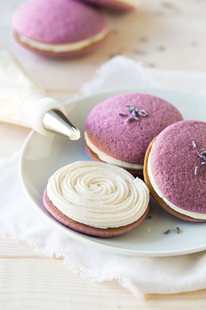 lavender whoopie pies with vanilla bean frosting | Cooking Classy