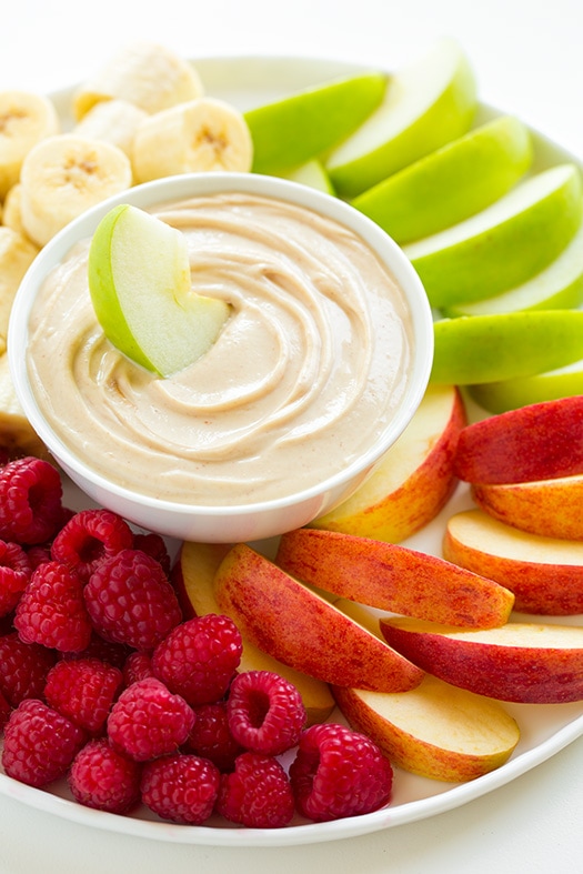 Peanut Butter Fruit Dip - only THREE ingredients and the easiest dip you'll ever make! Healthy and delicious!