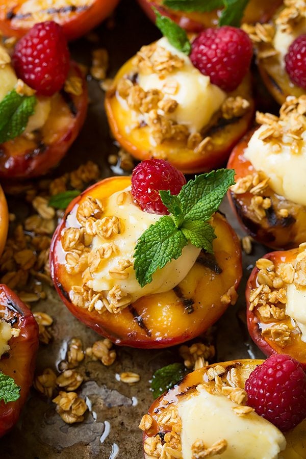 Grilled Peaches with Vanilla Bean Mascarpone, Honey and Granola | Cooking Classy
