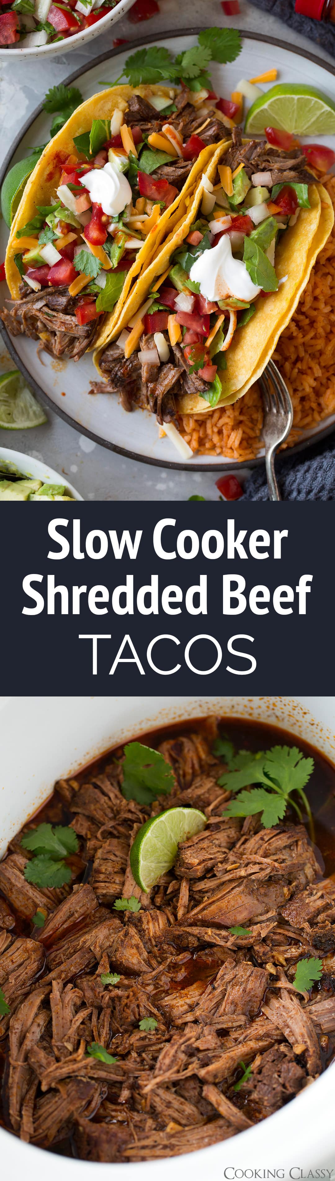 Slow Cooker Shredded Beef Tacos - These are the BEST! They've been a family favorite and a reader favorite for 5+ years! They're so easy to make and so flavorful! They taste just like the tacos you order at Mexican restaurants. The shredded beef makes great leftover too.