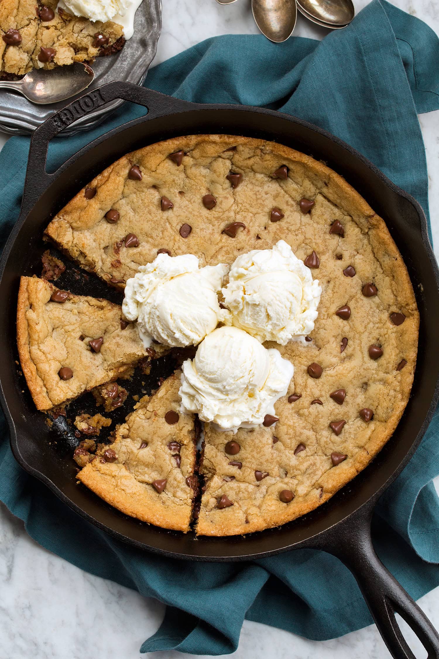 Overhead photo of chocolate chip cookie.