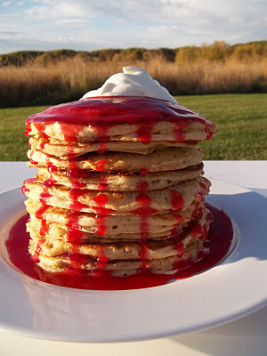 Best buttermilk pancakes with fresh raspberry syrup