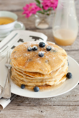 Blueberry buttermilk oat flour pancakes and buttermilk syrup