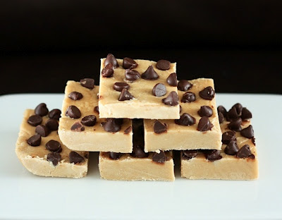 Cookie Dough Fudge topped with chocolate chips