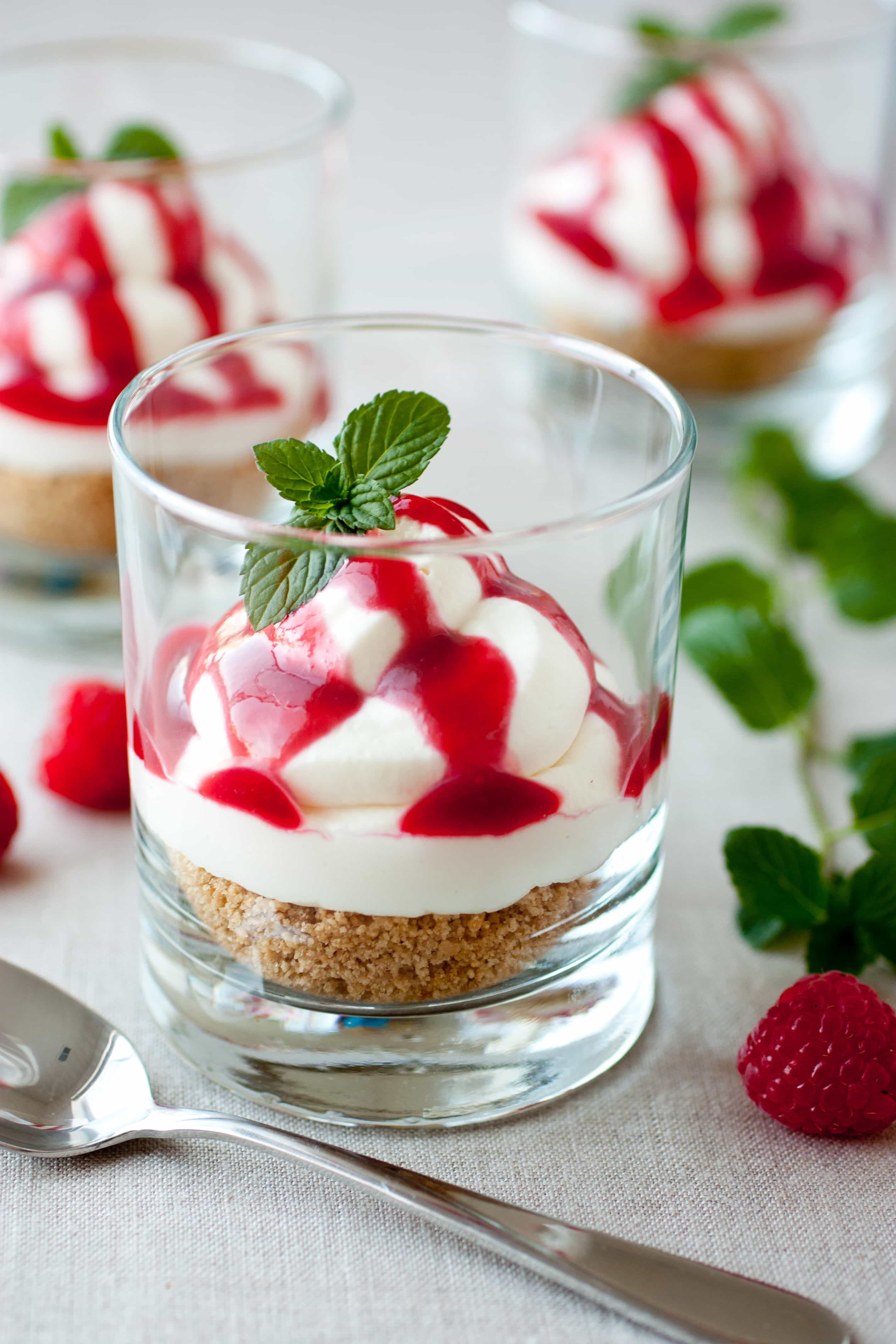 No Bake Cheesecake Mousse with Raspberry Sauce