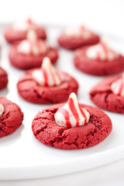 Peppermint Red Velvet Cookies with Peppermint Kisses