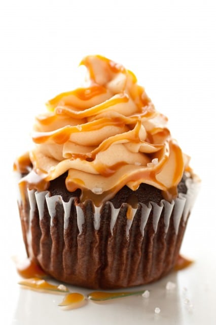 chocolate cupcakes with salted caramel frosting