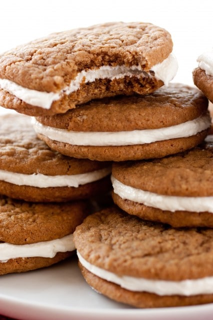 Oatmeal Cream Pies stacked on a plate