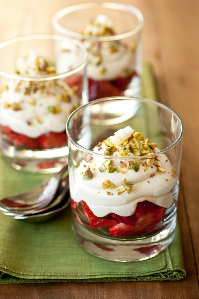 White Chocolate Mousse with Strawberries & Pistachios {or Pretzels