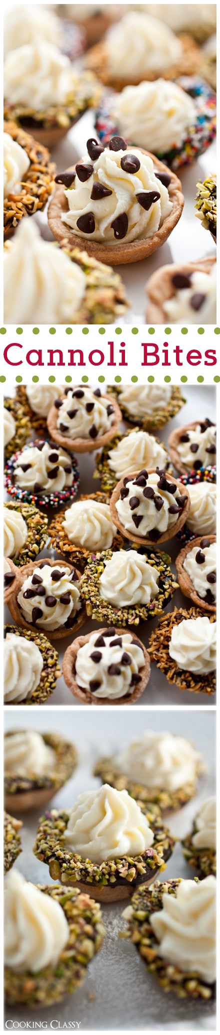 Cannoli Bites Mini Desserts Recipe via Cooking Classy - The BEST Bite Size Dessert Recipes - Mini, Individual, Yummy Treats, Perfectly Pretty for Your Baby and Bridal Showers, Birthday Party Dessert Tables and Holiday Celebrations! #bitesizedesserts #individualdesserts #minidesserts #tinyfood #partydesserts #dessertsforacrowd #dessertrecipes #holidayrecipes