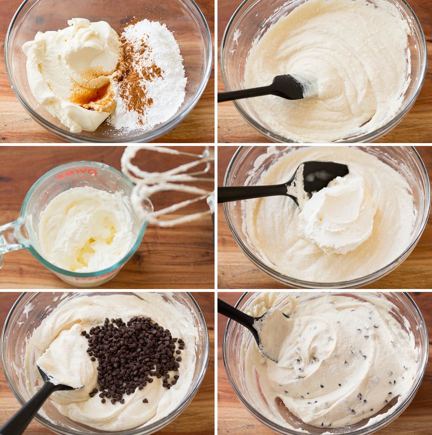 Six steps of making easy cannoli dip from scratch.