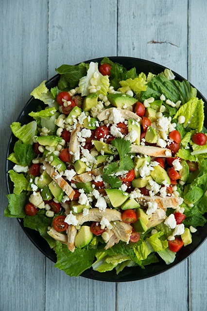 Salad with Grilled Chicken, Avocado, Tomato & Honey-Lime & Cilantro Vinaigrette | Cooking Classy