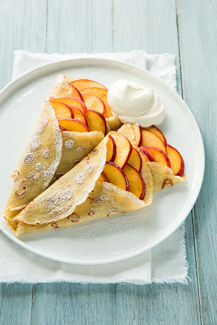 Vanilla Bean Crepes with Peaches and Cream