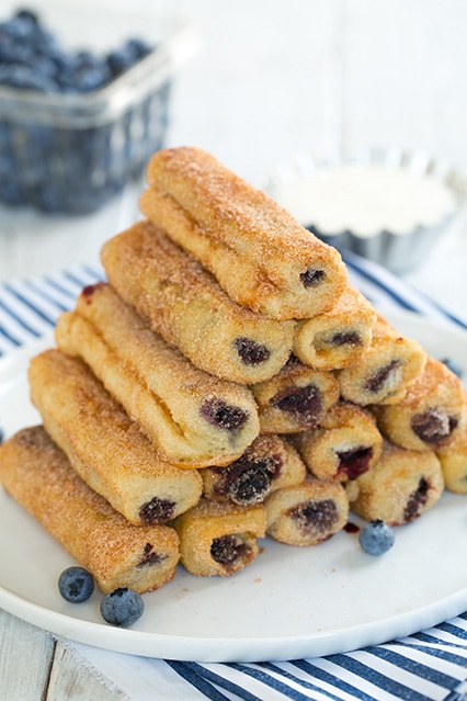 Blueberry French Toast Roll Ups with Cream Cheese Dipping Sauce | Cooking Classy