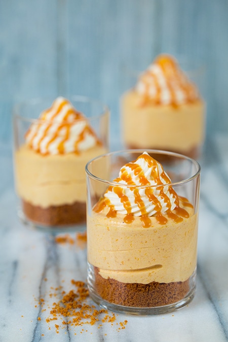 No Bake Pumpkin Cheesecakes with Salted Caramel Sauce | Cooking Classy