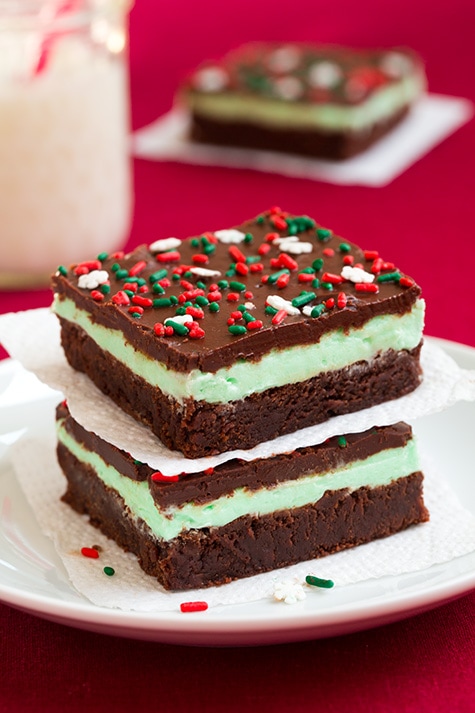 Mint Brownies - fudgy brownie, mint cream and chocolate topping | Cooking Classy