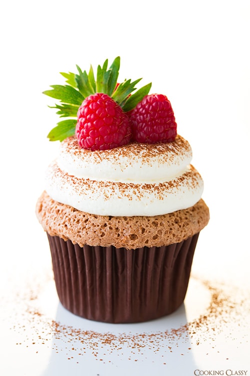 Chocolate Angel Food Cupcakes with Cream Cheese Whipped Cream Frosting | Cooking Classy