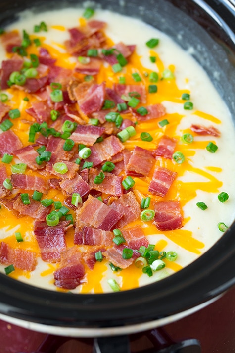 A close up of Slow Cooker Loaded Potato Soup 