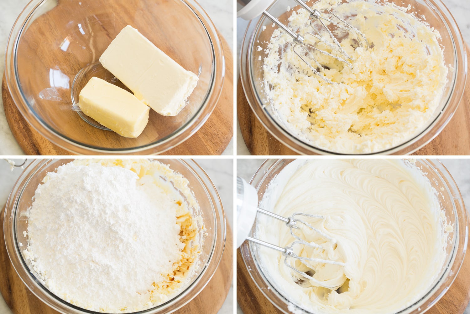 Steps of making cream cheese frosting from scratch.
