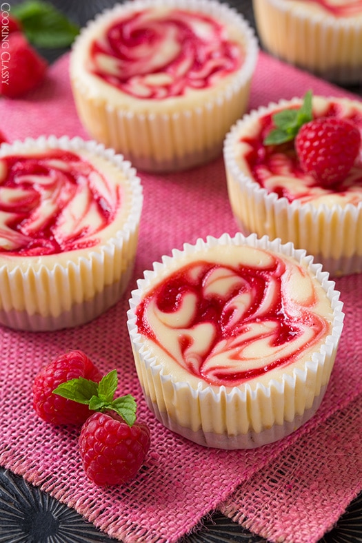 Raspberry Swirled Cheesecake Cupcakes - Cooking Classy