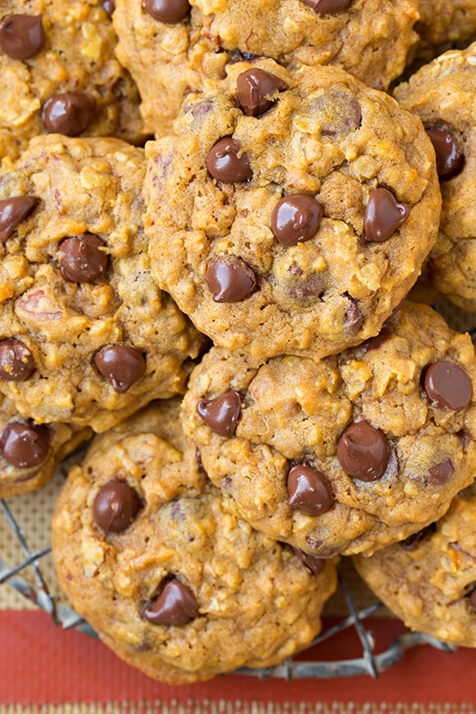 Pumpkin-Oat Chocolate Chip Cookies - holiday recipes
