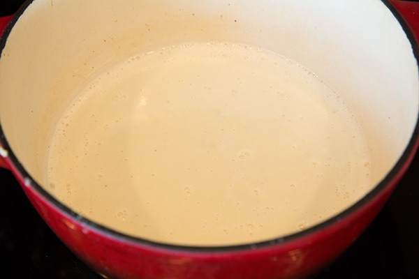 milk and flour in large pot for roux