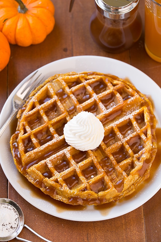 Pumpkin Waffles and Apple Cider Syrup | Cooking Classy
