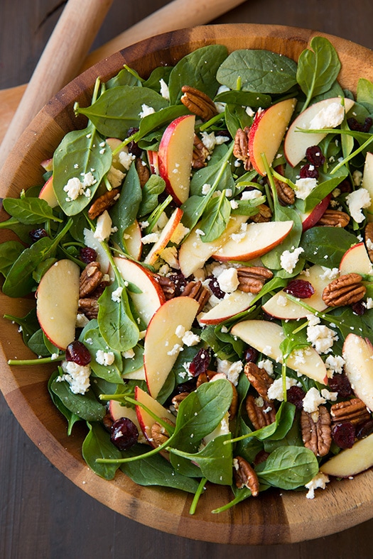 Apple Pecan Feta Spinach Salad with Maple Cider Vinaigrette - Cooking