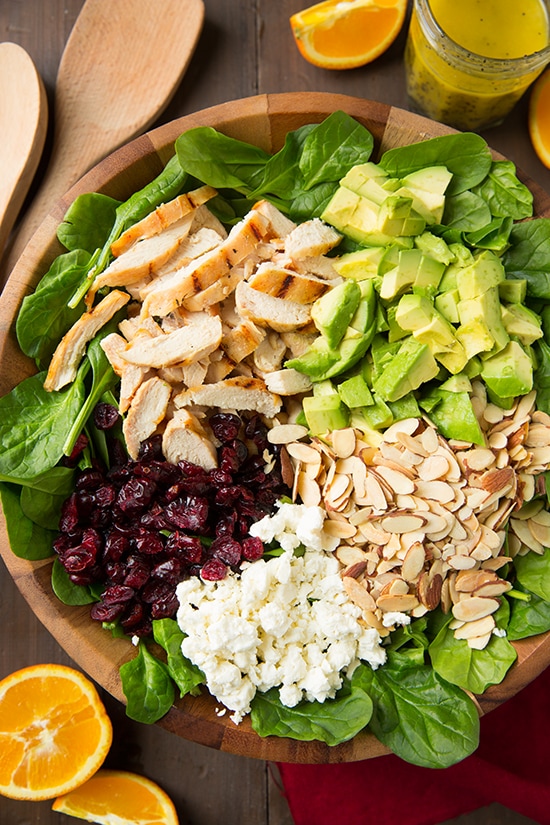 Cranberry Avocado Spinach Salad with Chicken and Orange Poppyseed Dressing | Cooking Classy