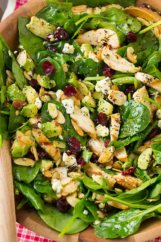 Cranberry Avocado Spinach Salad with Chicken and Orange Poppyseed Dressing | Cooking Classy