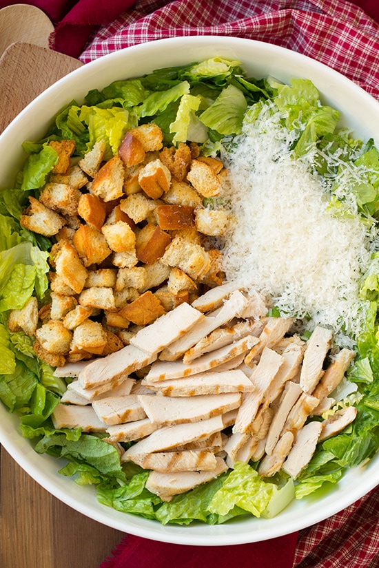 Chicken Caesar Salad Ingredients in Bowl