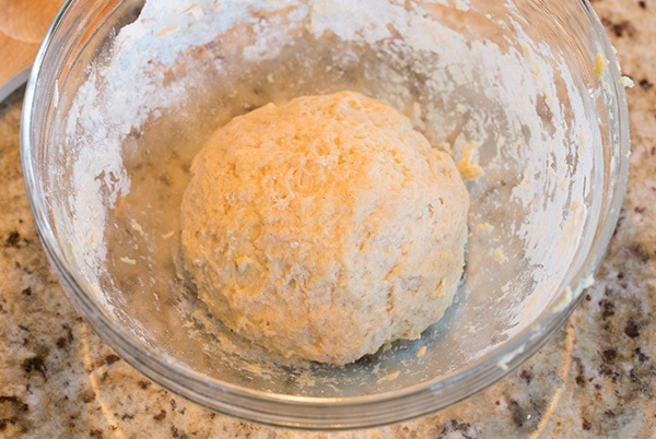 Mixed cannoli shell dough in mixing bowl
