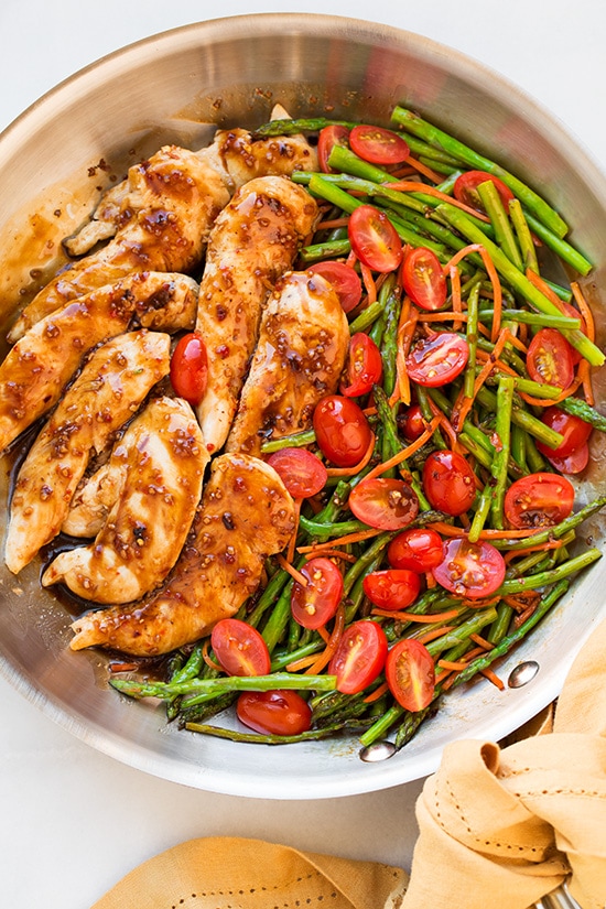 One Pan Balsamic Chicken with asparagus and tomatoes