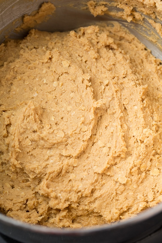 Peanut Butter Bar dough in a mixing bowl.