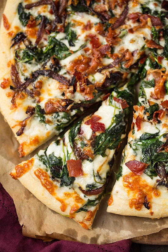 Caramelized Onion, Bacon and Spinach Pizza | Cooking Classy