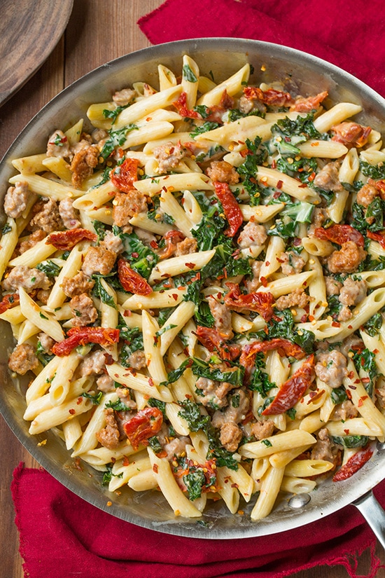 Creamy Kale and Turkey Sausage Pasta with Sun Dried Tomatoes | Cooking Classy