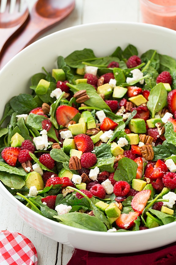 Strawberry Raspberry Cranberry Avocado Spinach Salad with Strawberry Poppy Seed Dressing | Cooking Classy