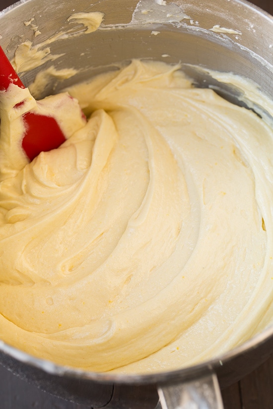 Yellow Cake batter from scratch mixed in bowl