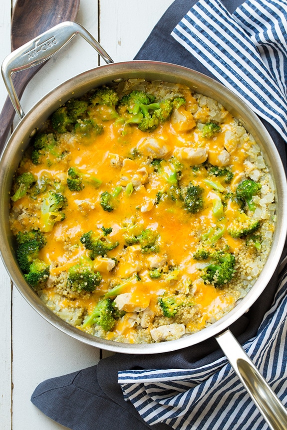 One Pan Cheesy Chicken and Broccoli with Quinoa | Wholesome Quinoa Recipes