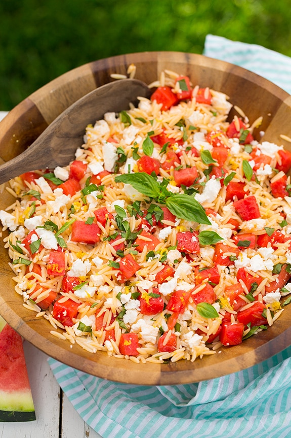 Watermelon Feta Orzo Salad with Lemon and Basil | Cooking Classy