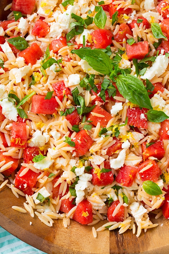 Watermelon Feta Orzo Salad with Lemon and Basil Cooking Classy