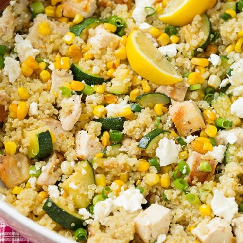 Zucchini Corn and Quinoa Bowls with Grilled Chicken and Lemon Cooking Classy
