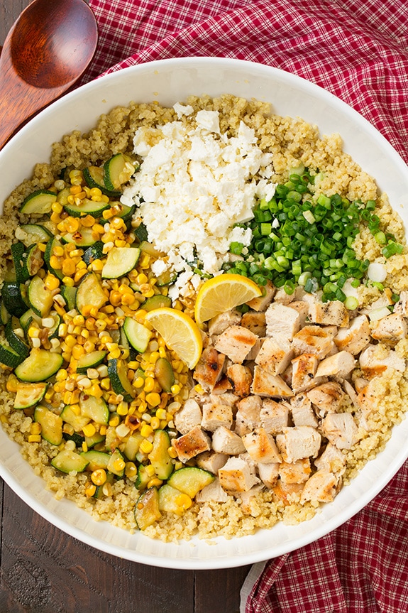 Zucchini Corn and Quinoa Bowls with Grilled Chicken and Lemon | Cooking Classy