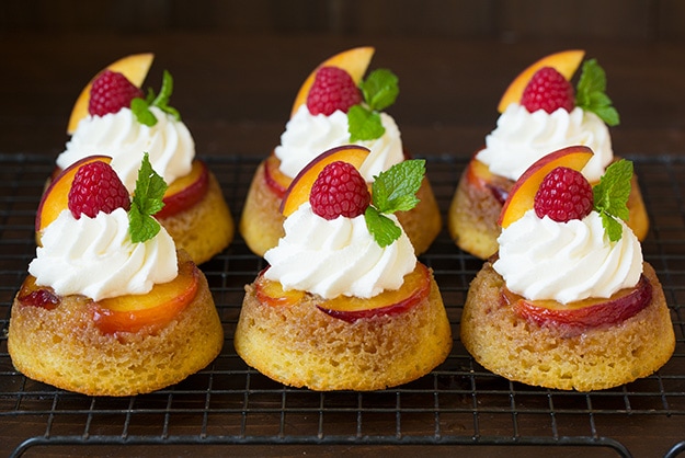 Cornmeal Peach Upside Down Cupcakes | Cooking Classy