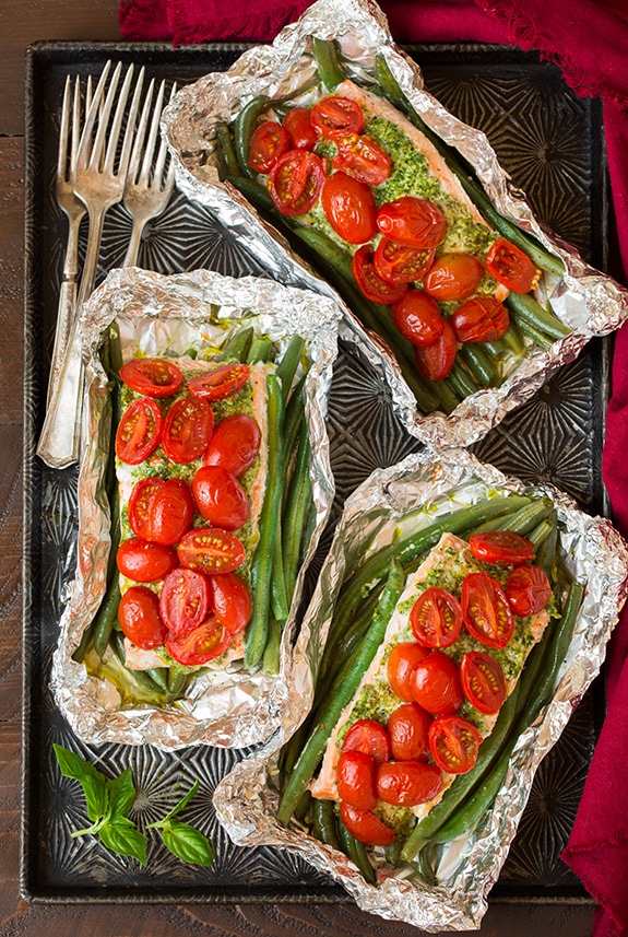 Pesto Salmon and Italian Veggies in Foil | Cooking Classy
