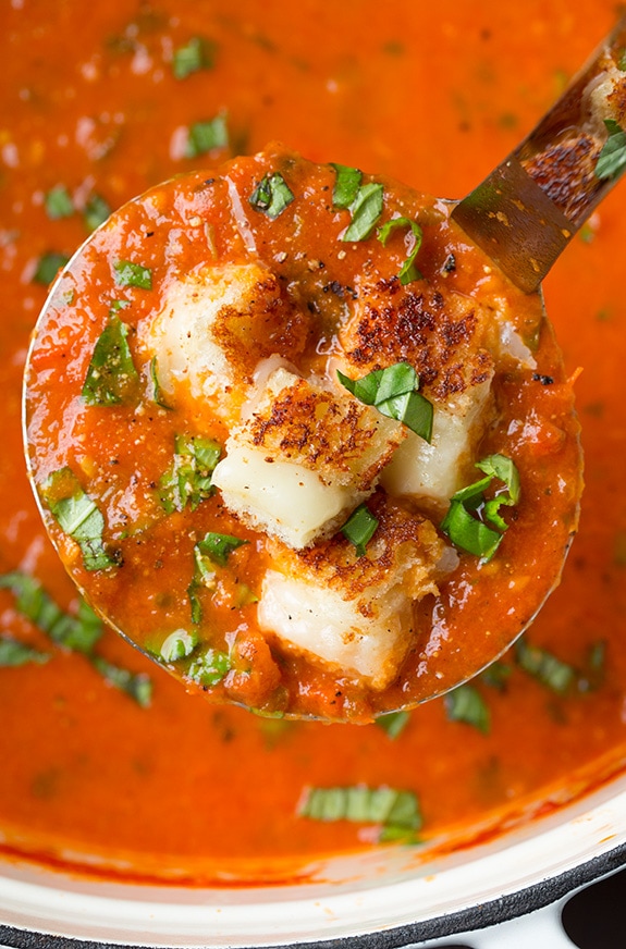 Tomato Basil Soup With Grilled Cheese Croutons