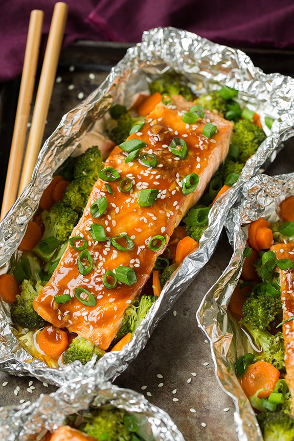 Honey Teriyaki Salmon and Veggies in Foil | Cooking Classy
