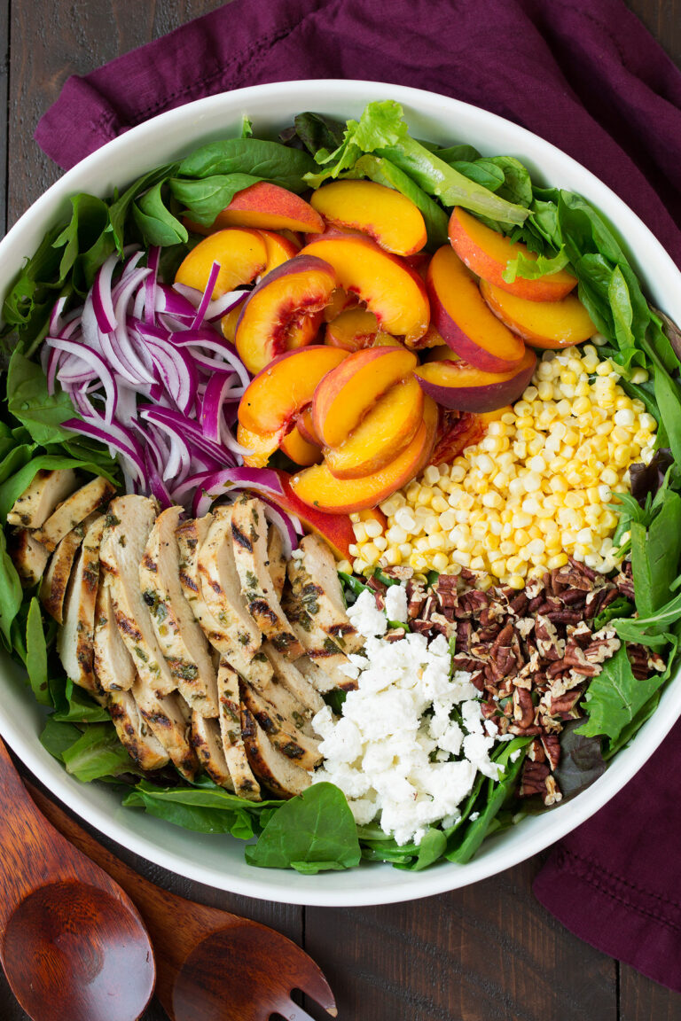 Peach Salad {with Chicken & White Balsamic Dressing}