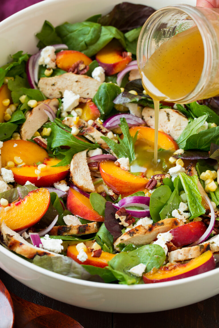 Peach Salad {with Chicken & White Balsamic Dressing}